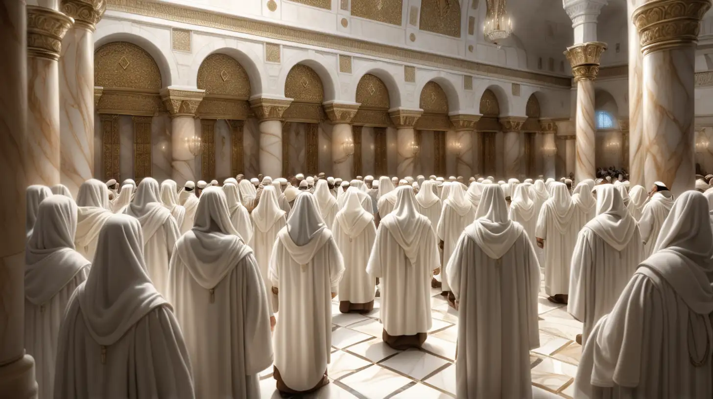 Biblical Era Synagogue Celebration Hebrews in White Prayer Shawls