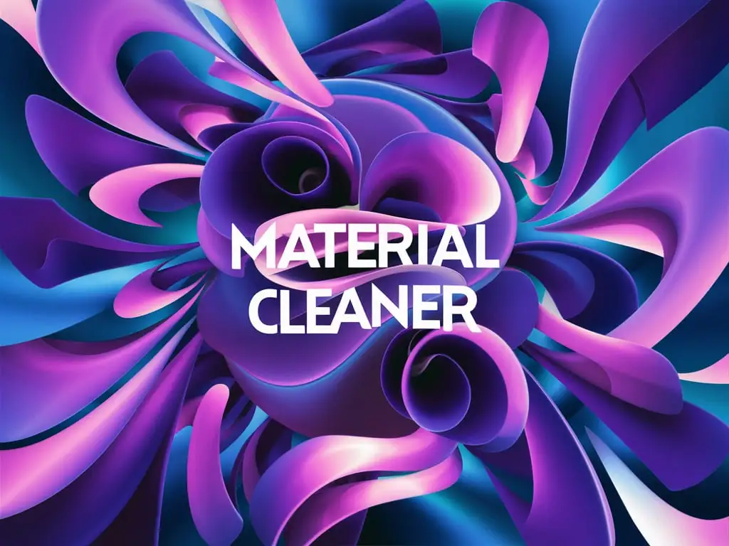 Abstract shapes on a purple-blue gradient background with the inscription Material cleaner