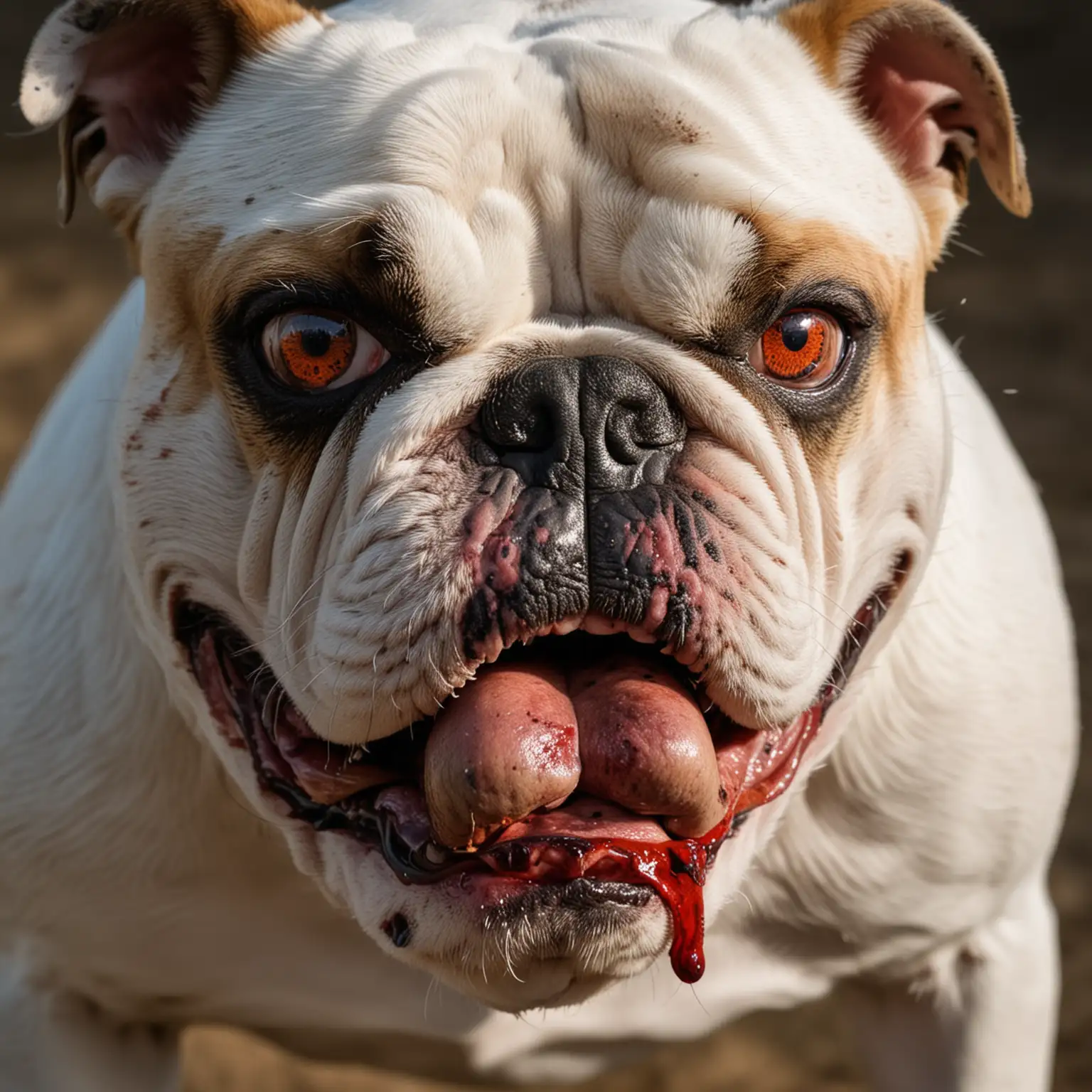 Fierce Bulldog with Bloodshot Eyes Showing Aggression