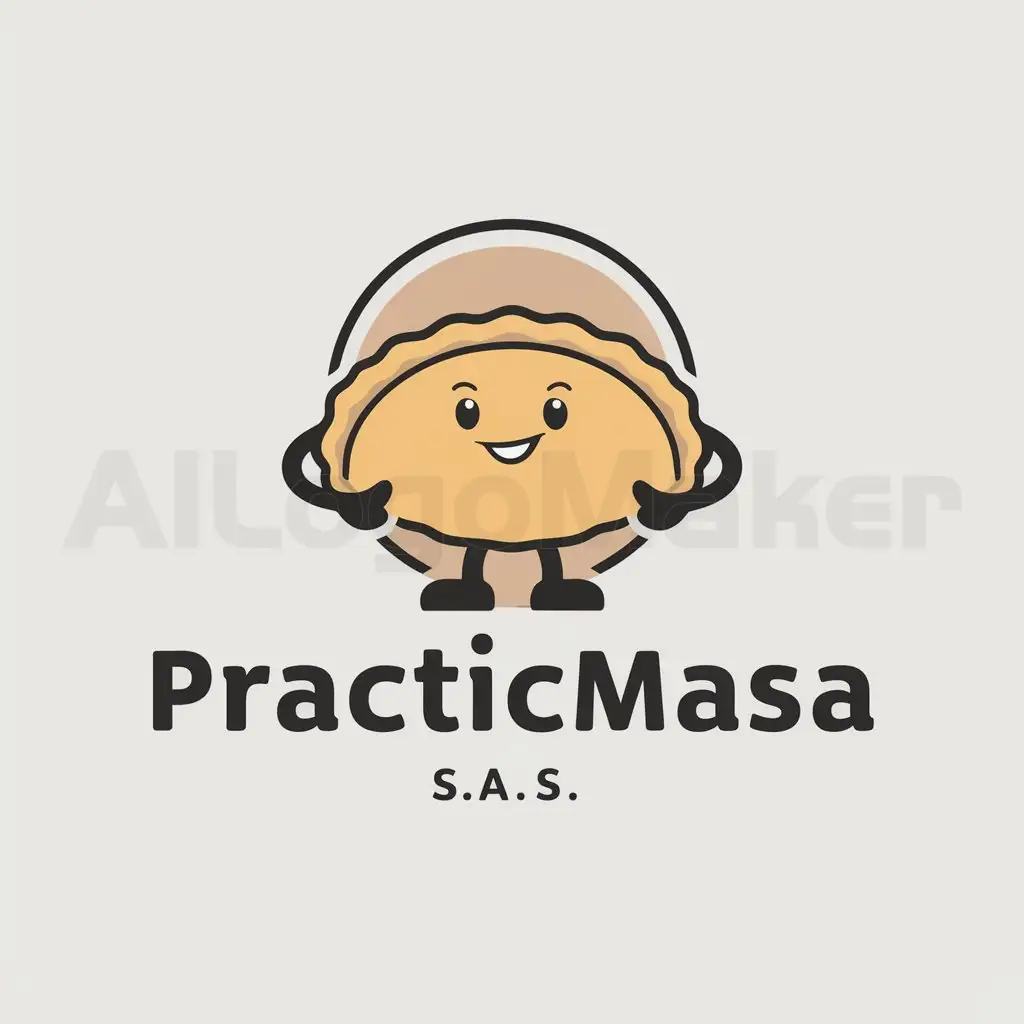 a logo design,with the text "PracticMasa S.A.S", main symbol:Empanada animada,Moderate,clear background