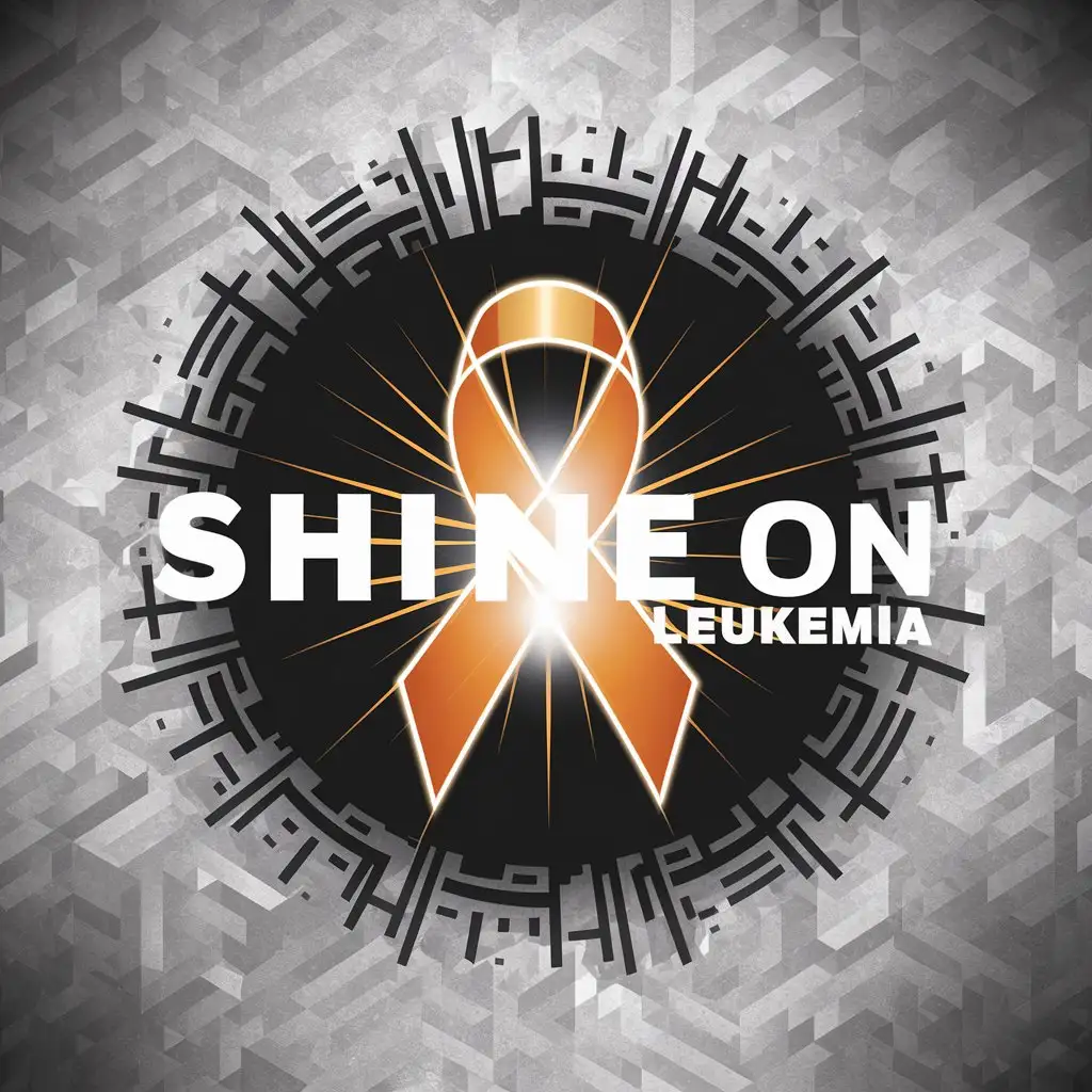 a logo design,with the text "Shine on Leukemia", main symbol:orange cancer ribbon shining in the night,complex,clear background