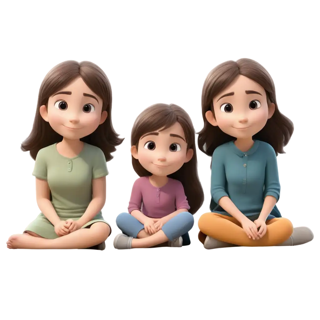 Two-Sisters-Sitting-on-the-Ground-Vibrant-Cartoon-PNG-Image-for-Heartwarming-Content