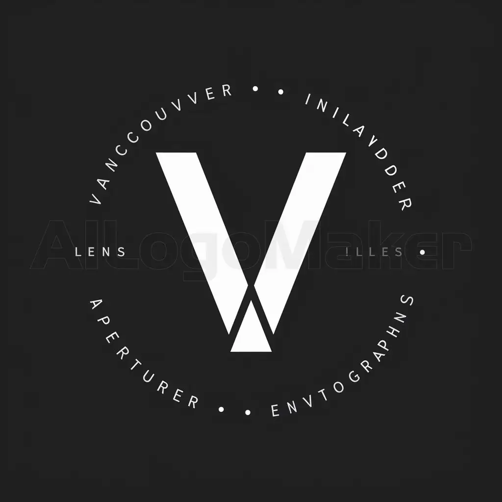 a logo design,with the text " Stylized "V" representing camera aperture:  Vancouver
Integrated word "lens": Inlander | Aperturer | Environs (aperture in French)", main symbol:V,Moderate,clear background