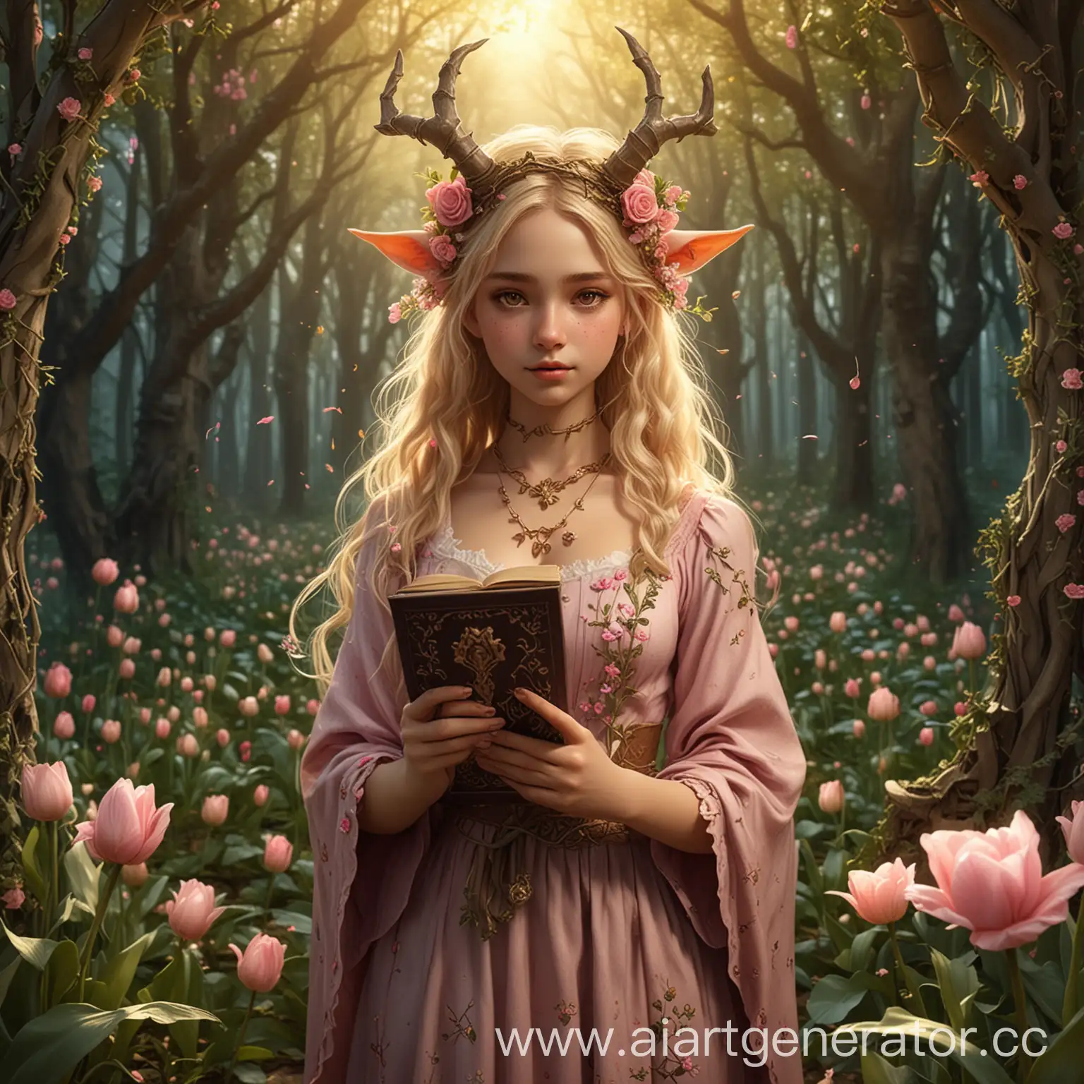 Enchanting-Dryad-Girl-with-Magic-Book-in-Forest-Dweller-Costume