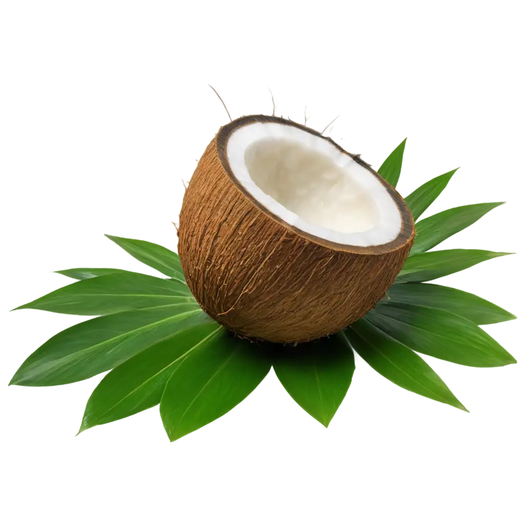 Exquisite-PNG-Image-of-Coconut-and-Leaves-A-Fusion-of-Tropical-Serenity-and-Natural-Beauty