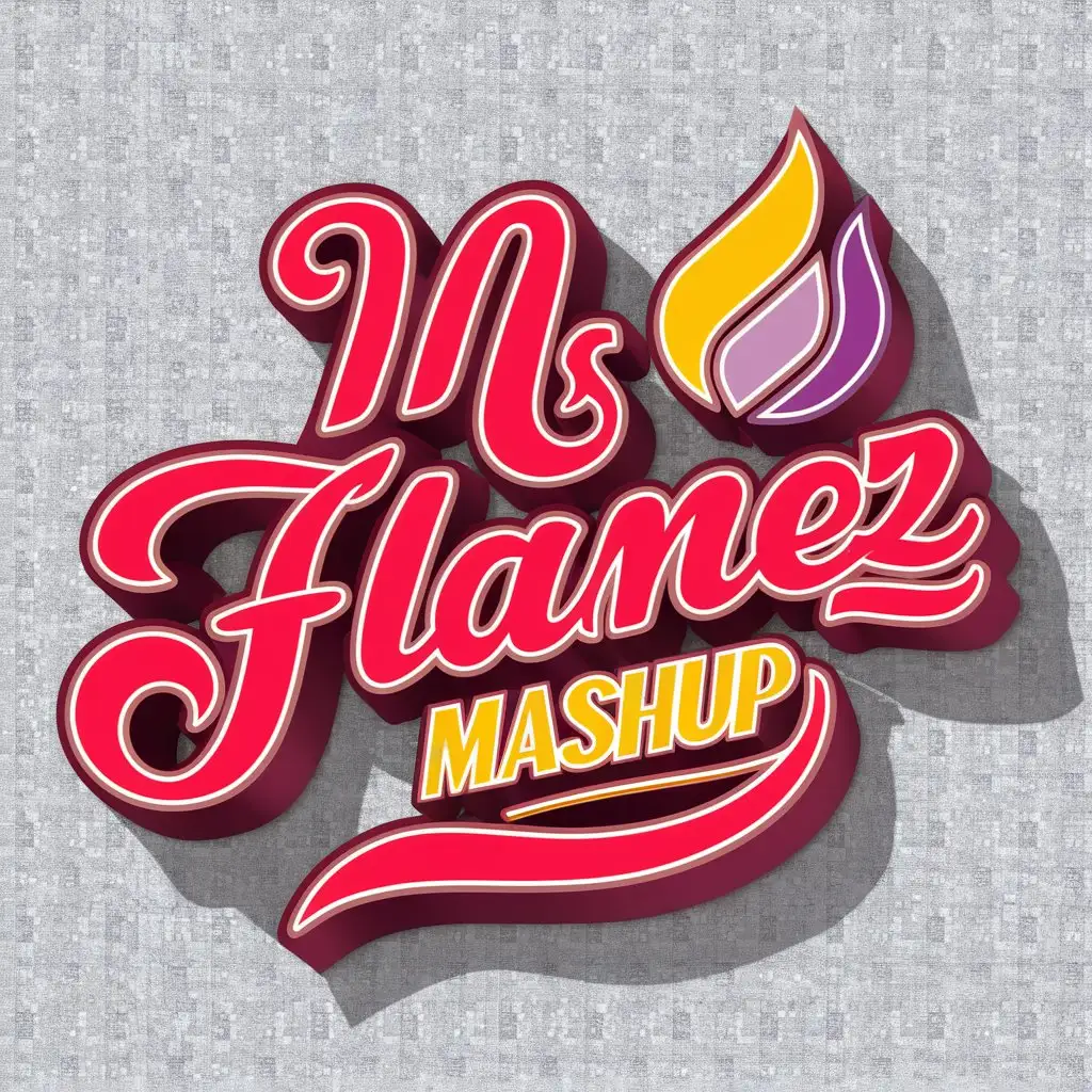 a logo design,with the text 'MsFlamez Mashup', main symbol:MsFlamez, white outline, 3D, sexy, red, pink, yellow, purple, complex, cursive, red, pink, yellow, clear background,Moderate,clear background