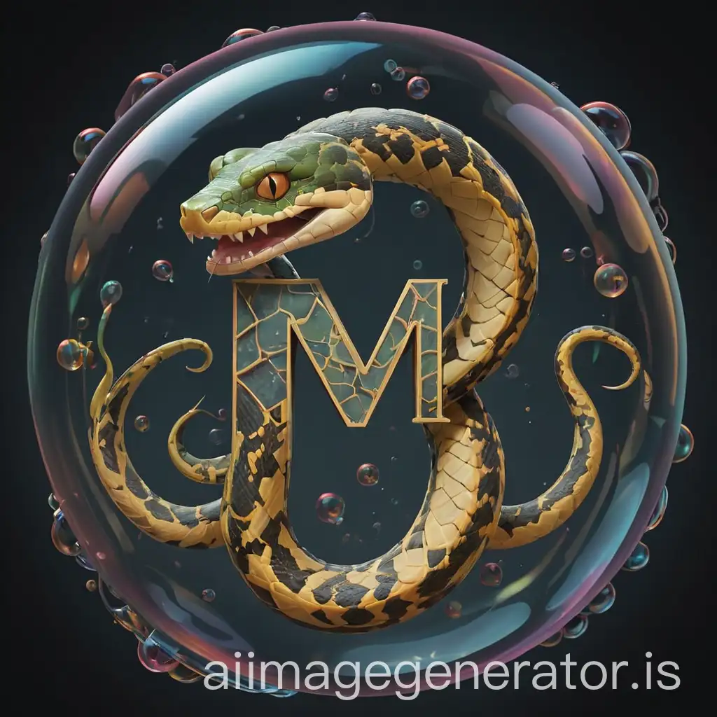 A snake around the letters m is complicated With a dark background in the bubble

