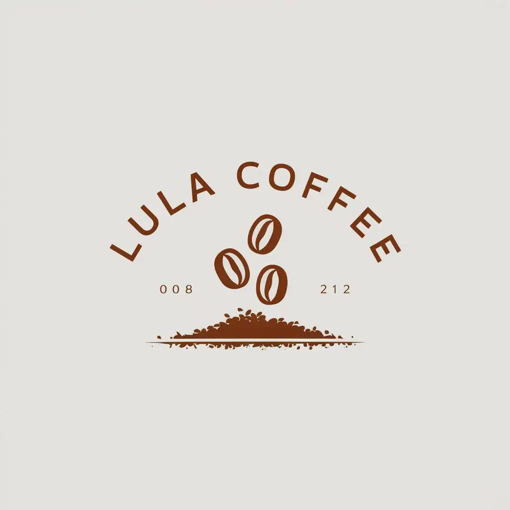 a logo design,with the text "Lula Coffee", main symbol:I need a logo that says Lula coffee in red and some coffee beans that are falling and become ground coffee, in brown color,Minimalistic,clear background