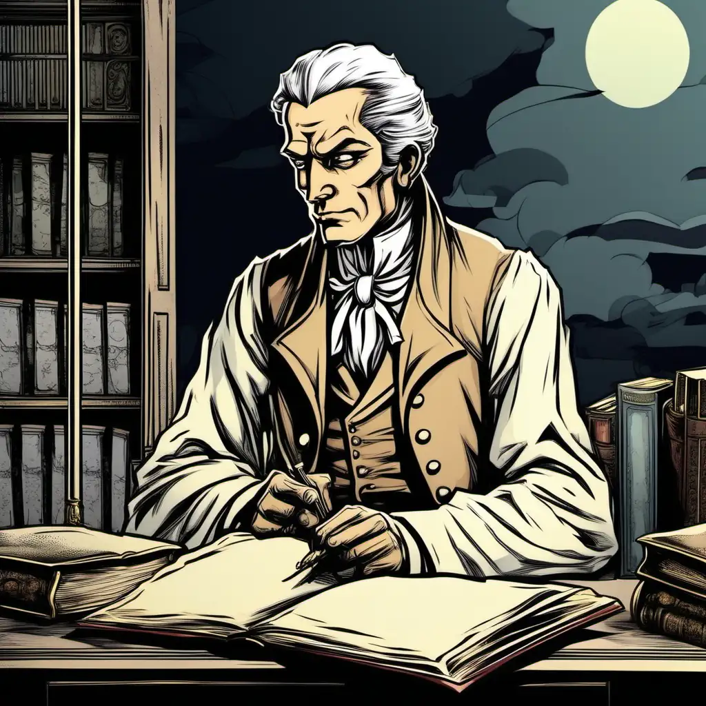 Colonial-Era-Englishman-Scholar-in-Comic-Style-Amidst-Gloomy-Atmosphere