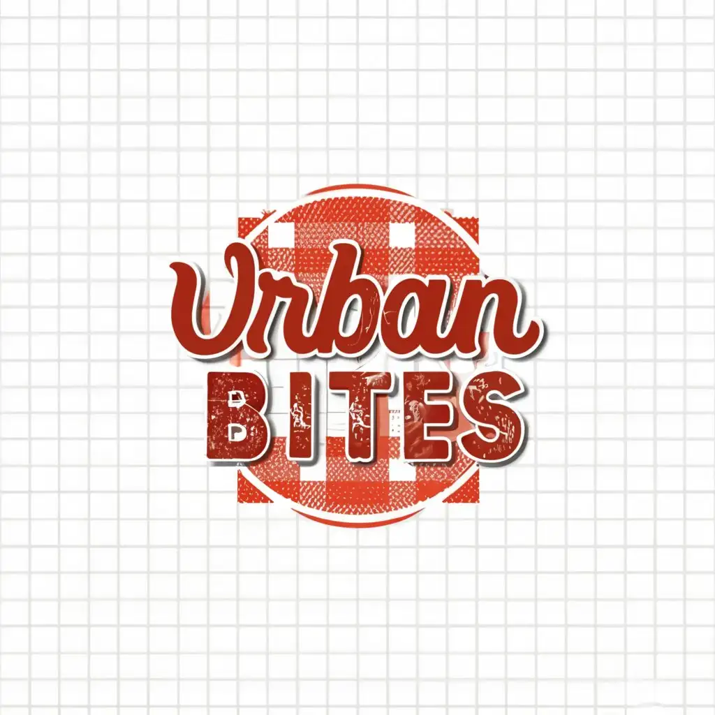 a logo design,with the text 'Urban Bites', main symbol:red and white checkered,Minimalistic,clear background