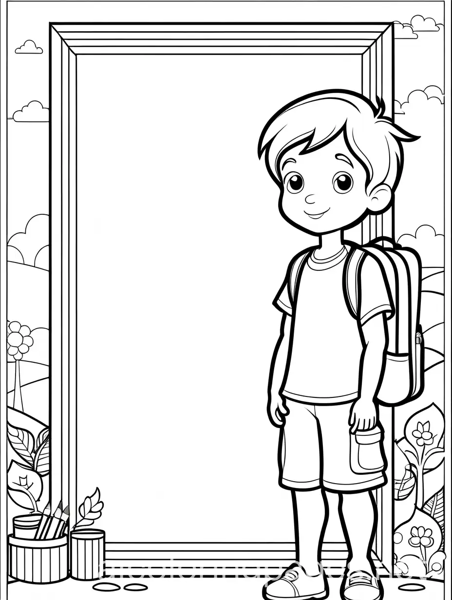 Little boy going to school with no background Coloring Page, black and white, line art, white background, Simplicity, Ample White Space. The background of the coloring page is plain white to make it easy for young children to color within the lines. The outlines of all the subjects are easy to distinguish, making it simple for kids to color without too much difficulty, Coloring Page, black and white, line art, white background, Simplicity, Ample White Space. The background of the coloring page is plain white to make it easy for young children to color within the lines. The outlines of all the subjects are easy to distinguish, making it simple for kids to color without too much difficulty