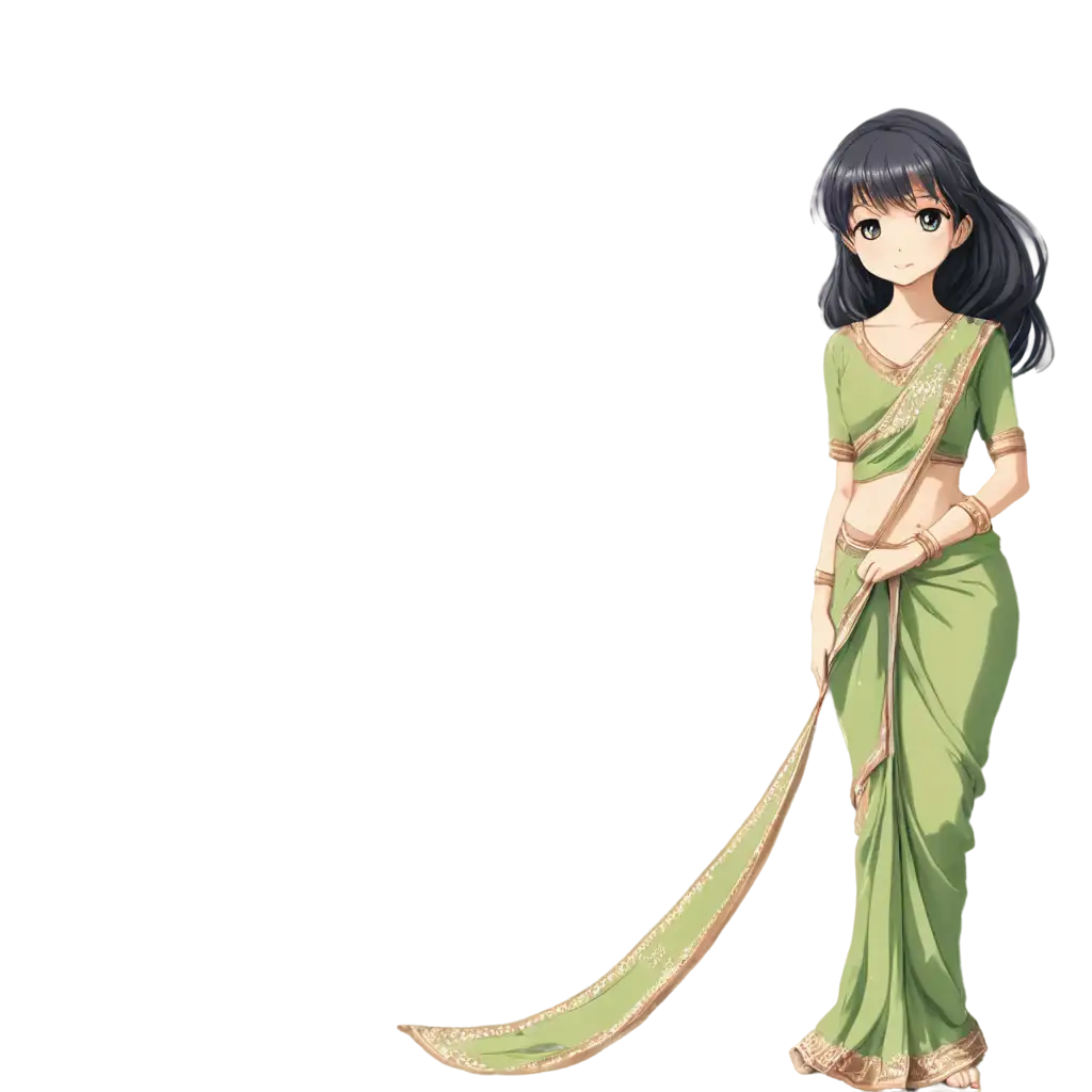 Anime-Girl-in-Saree-PNG-Image-Elegant-Fusion-of-Anime-Style-with-Traditional-Attire