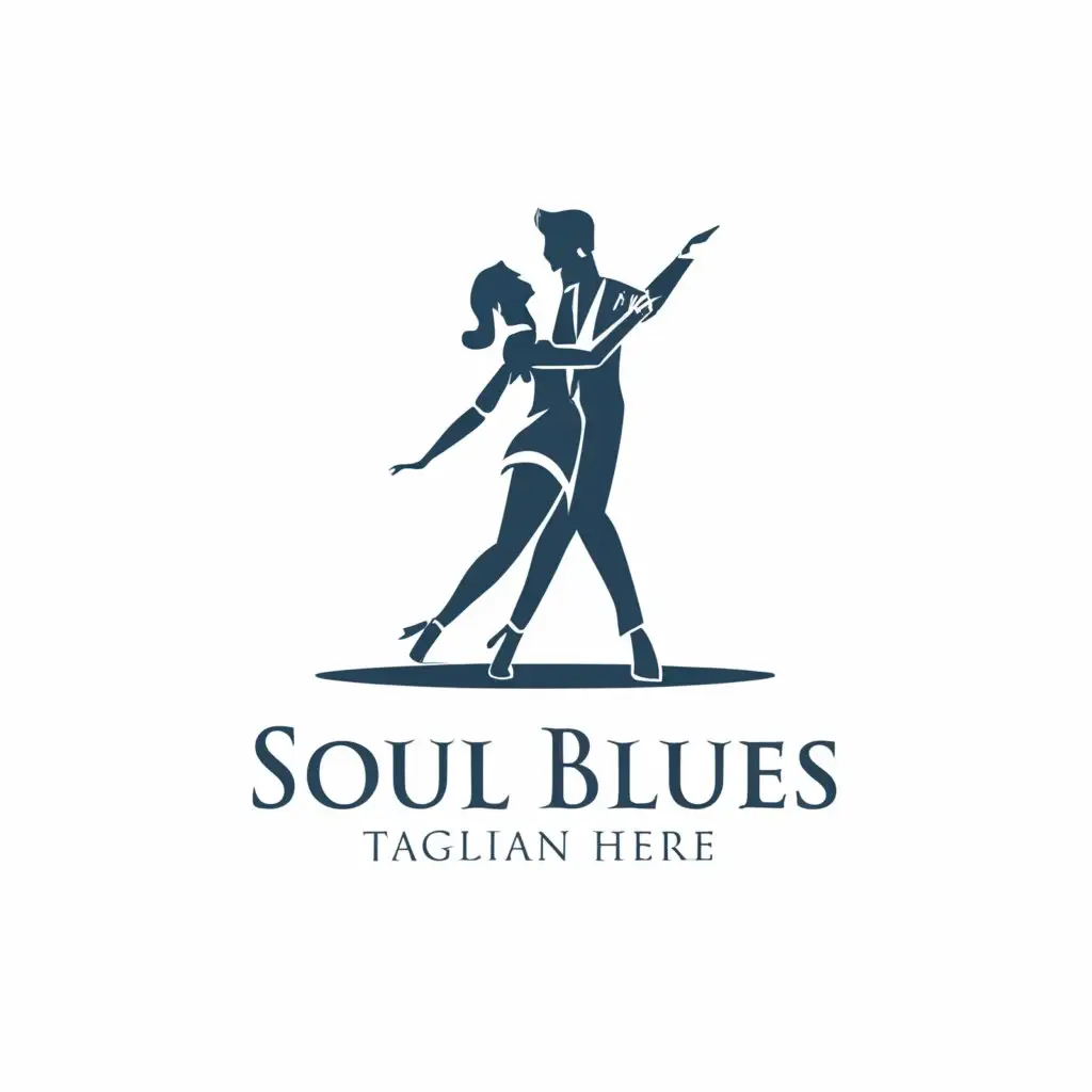 a logo design,with the text "Soul blues", main symbol:Elegant couple dancing and embrace each other,Moderate,be used in Events industry,clear background