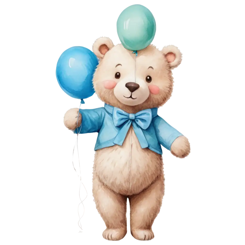 blue cute bear holding balloons