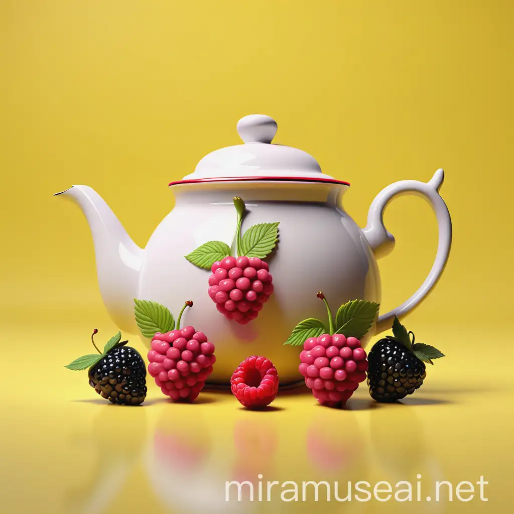 Fruit Teapot on Vibrant Yellow Background Wholesome Brand Representation in 4K
