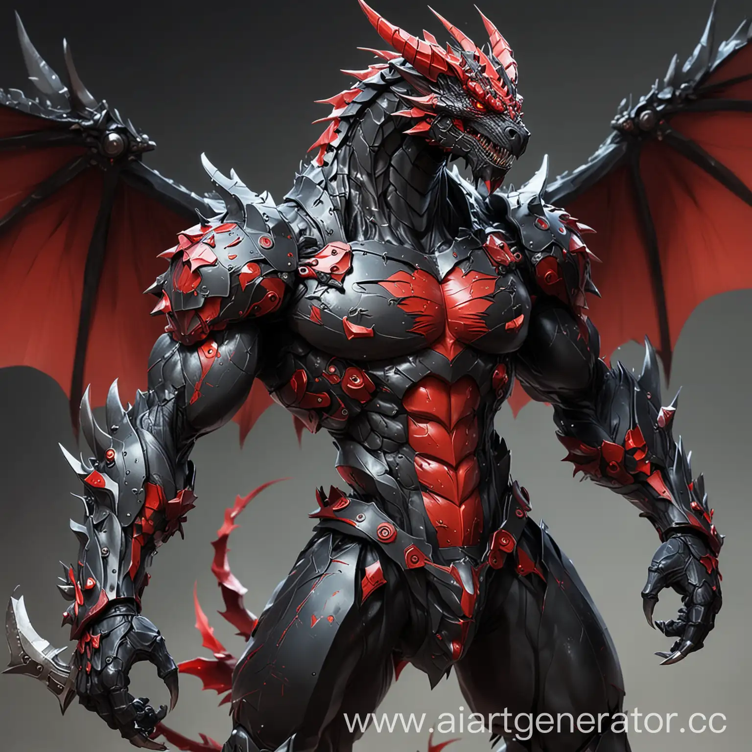 сексуальный мускулистый кузнец драконид с красной чешуей  в стиле аниме