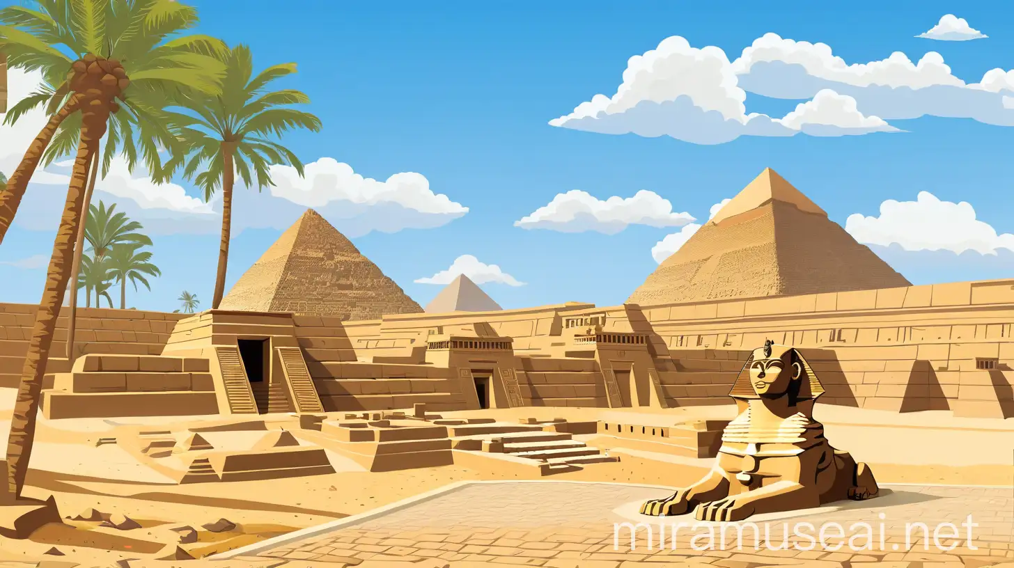 Recreation of Ancient Giza Pyramids Sphinx and Temple of Khufu in Original State