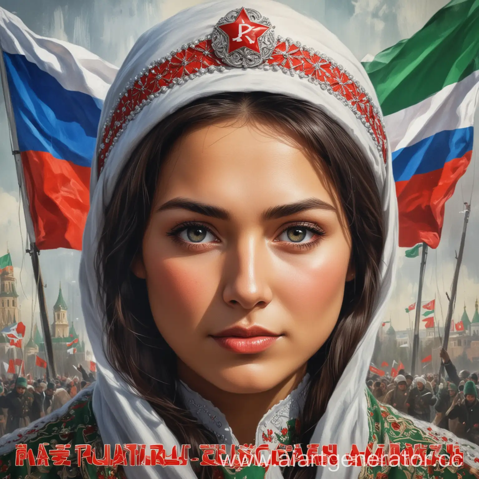 Сгенерируй афишу к патриотичной песне "Я - Россиянка" о Татарстане используя изображение