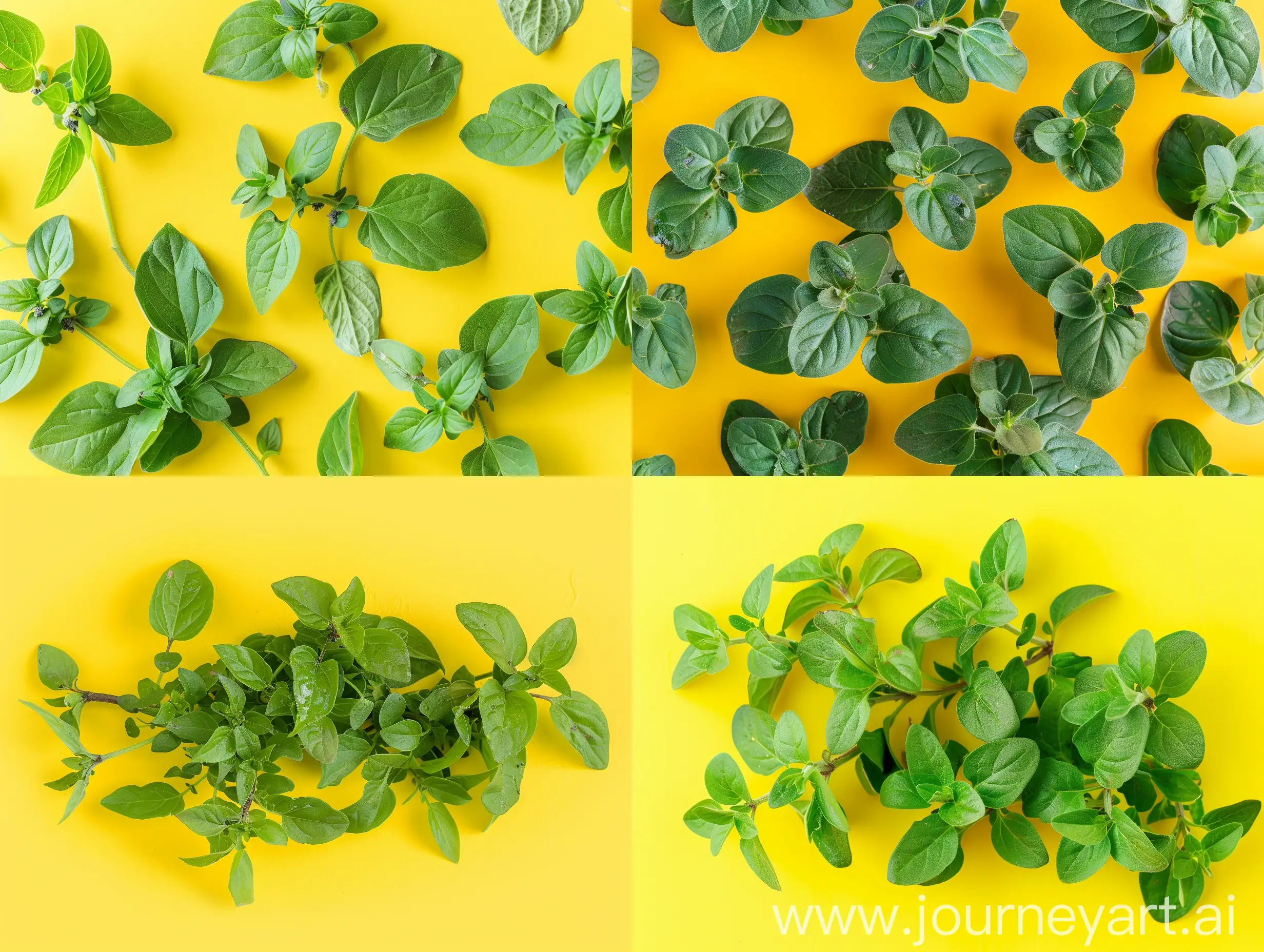 Fresh-Oregano-Leaves-on-Vibrant-Yellow-Background