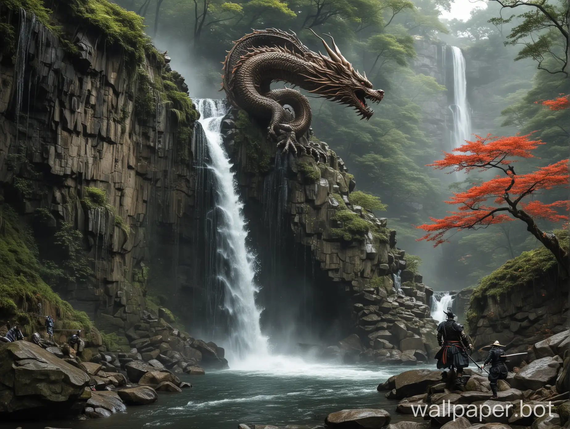 Majestic-Samurai-Standing-by-Dragon-Waterfall