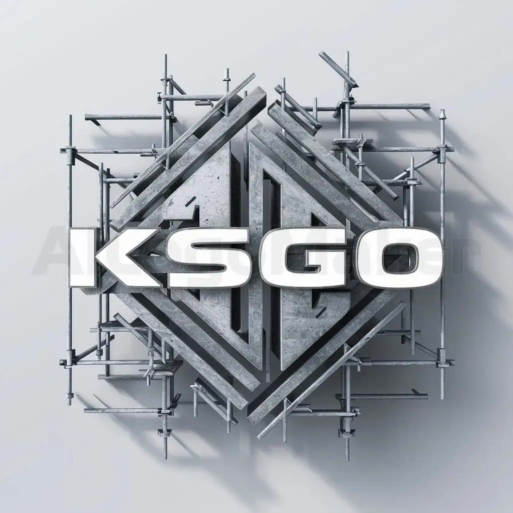 a logo design,with the text "KSGO", main symbol:Estructura of concrete reinforced and steel surrounded by scaffolds,complex,be used in Construction industry,clear background