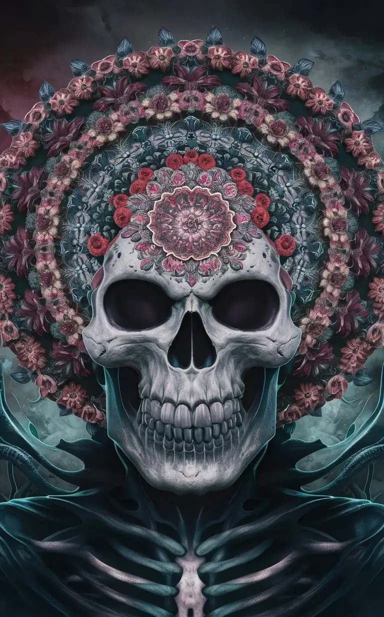 Skull with Floral Mandala Background Art