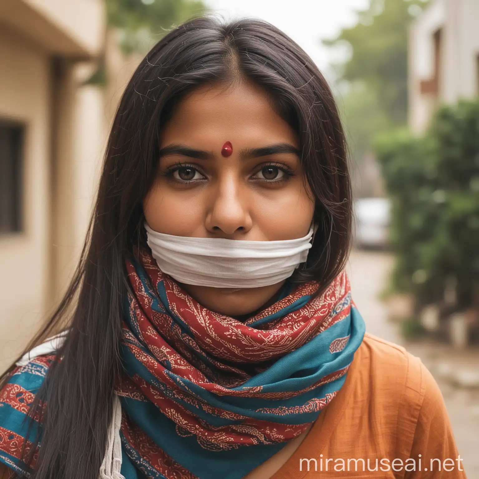 Silenced Indian Girl Restrained with Scarf