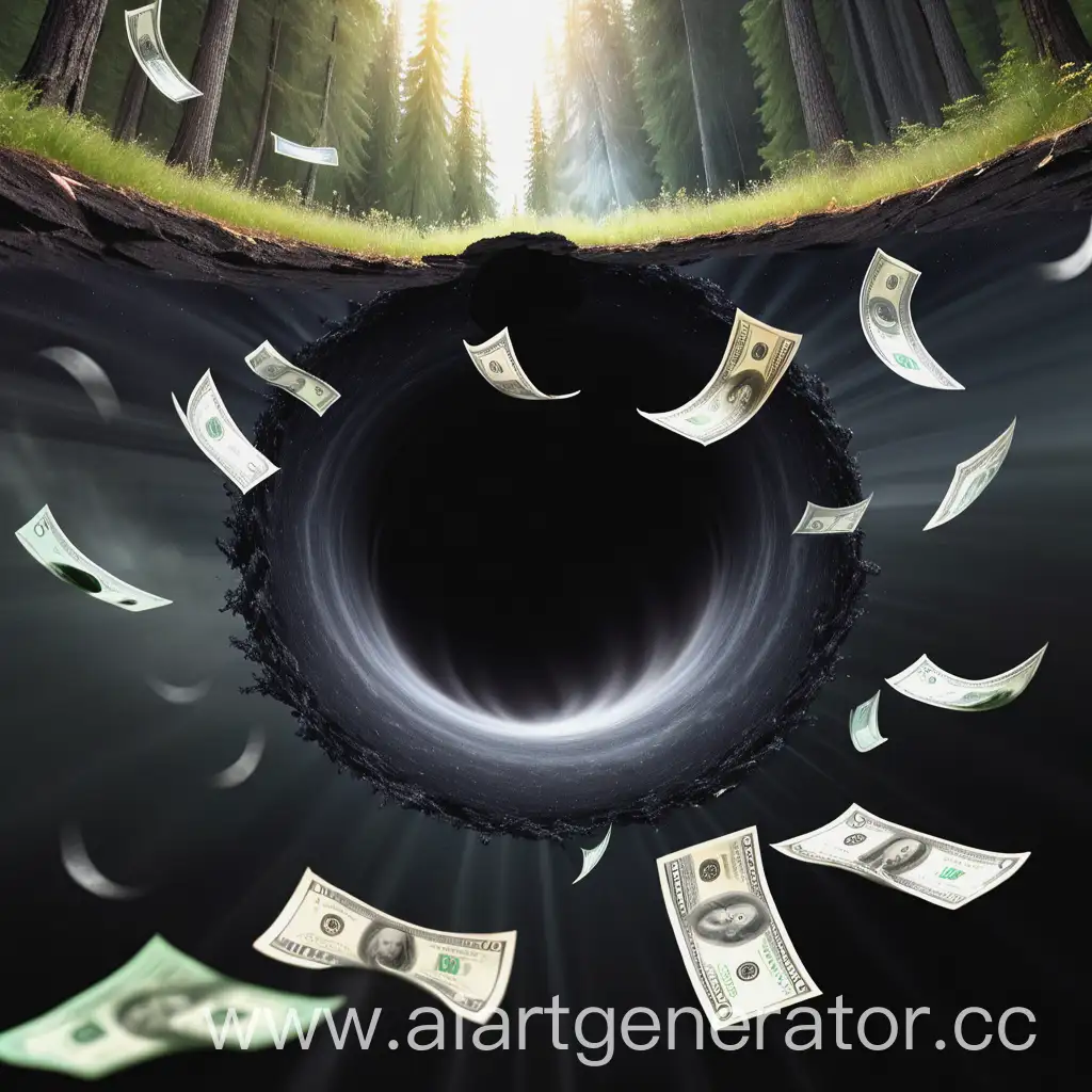 Money-Being-Sucked-into-a-Black-Hole-in-Natural-Setting