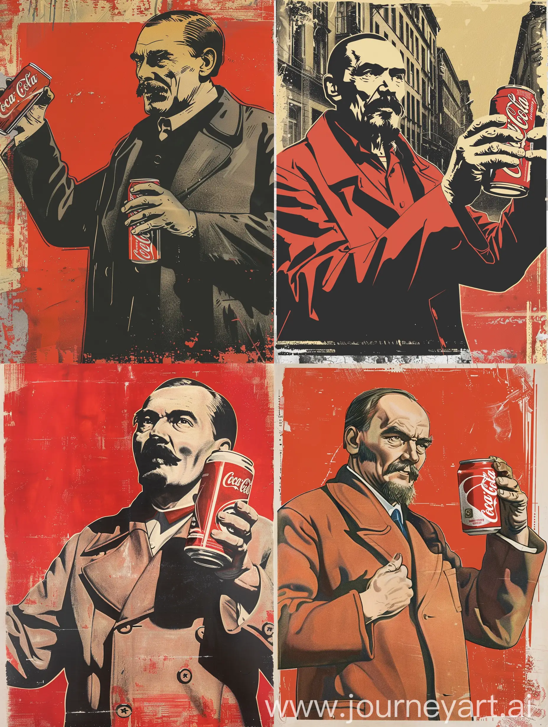 Рекламный постер, Ленин держит банку coca-cola, рекламный фон, контрастность 