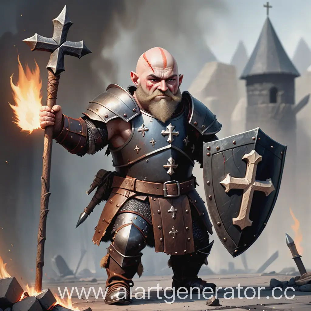 BurnScarred-Dwarf-Warrior-in-Leather-Armor-with-Spear-and-Charred-Shield