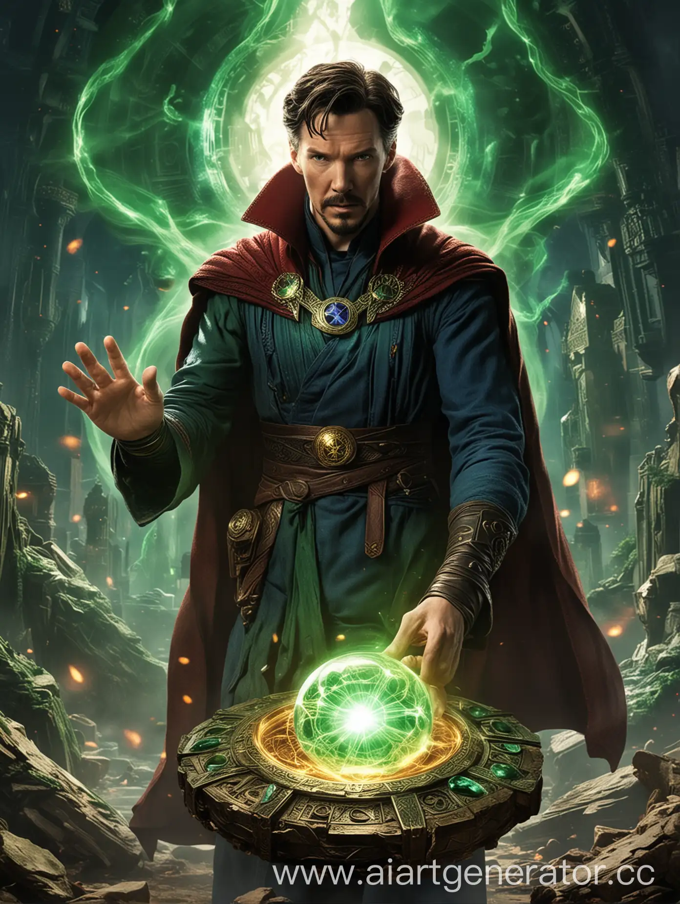 Doctor-Strange-with-Time-Stone-and-Green-Magic-Mystic-Sorcerer-Mastering-Ancient-Arts