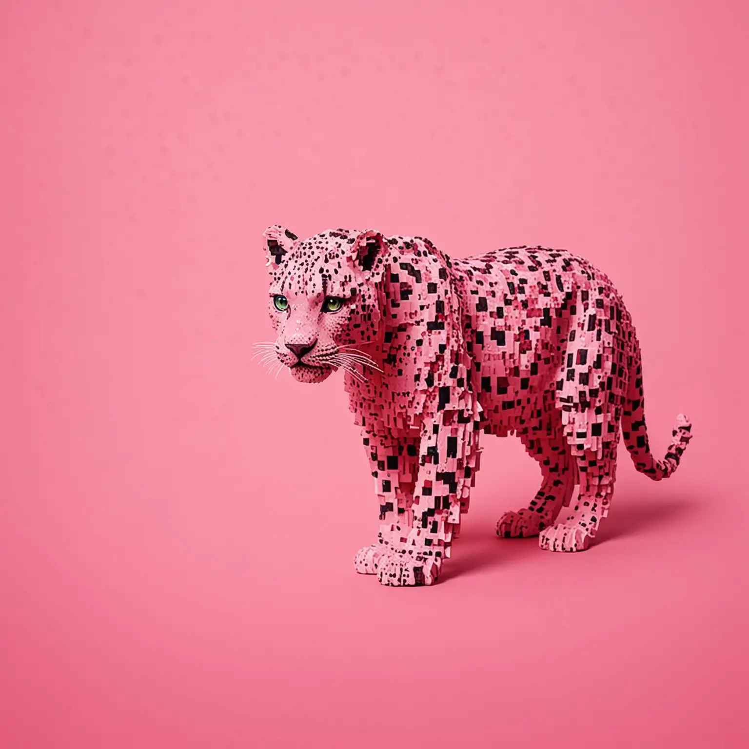 Pixelated Pink Leopard on Vibrant Pink Background