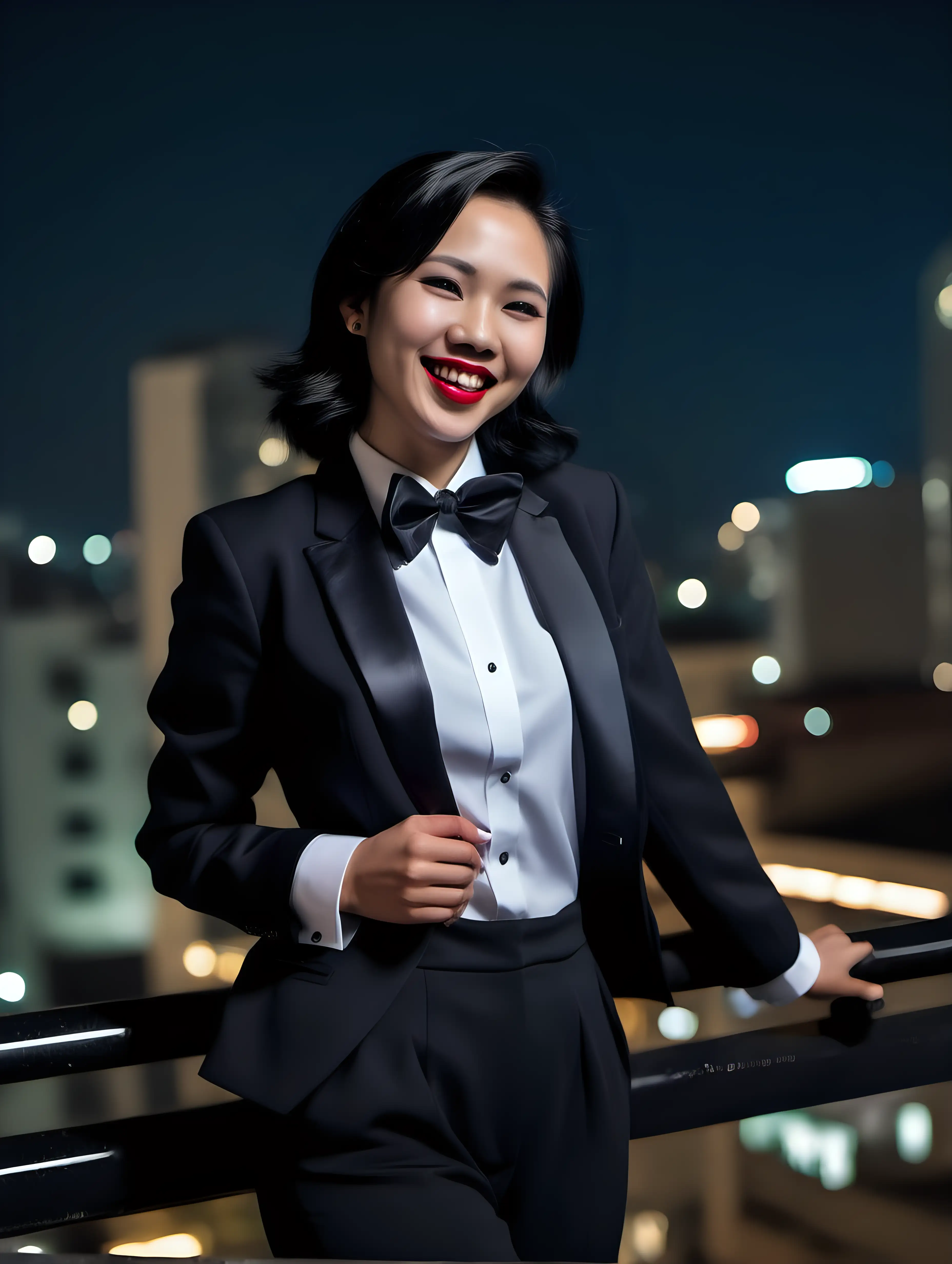 Chic-Vietnamese-Woman-in-Tuxedo-Laughing-on-Urban-Rooftop-at-Night