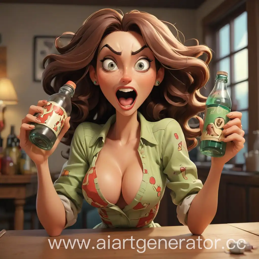 Playful-Cartoon-Woman-with-Seductive-Charm-Holding-a-Bottle