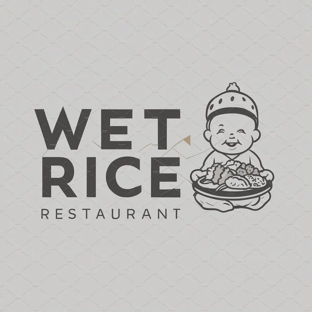 a logo design,with the text "wet rice", main symbol:Baby with toque and hold food plate and Restaurant letter,Moderate,be used in Restaurant industry,clear background