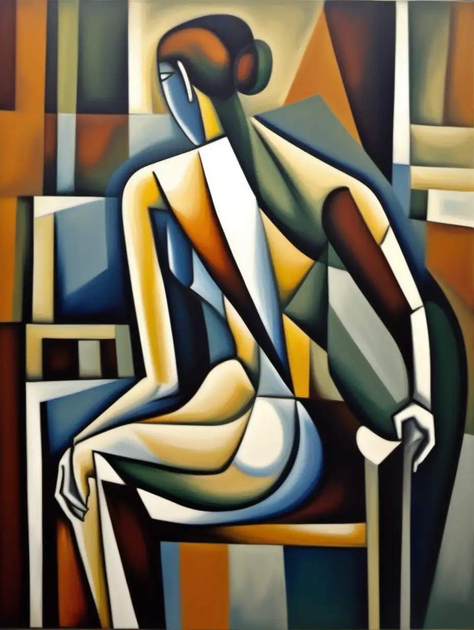 Abstract Cubism Portrait of a Mature Woman Sitting