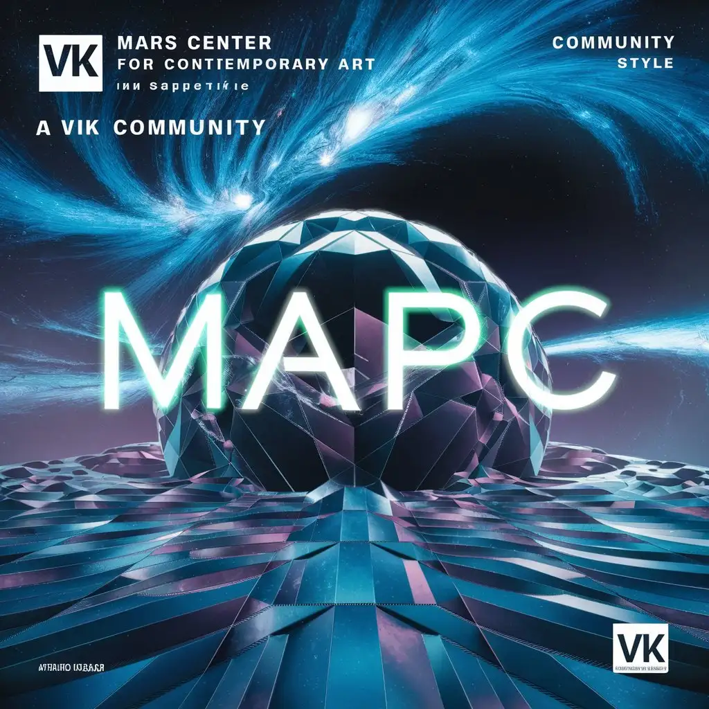 Сгенерировать обложку для сообщества ВКонтакте для Центра современного искусства МАРС в стиле виртуальной реальности с изображением космоса в синих цветах