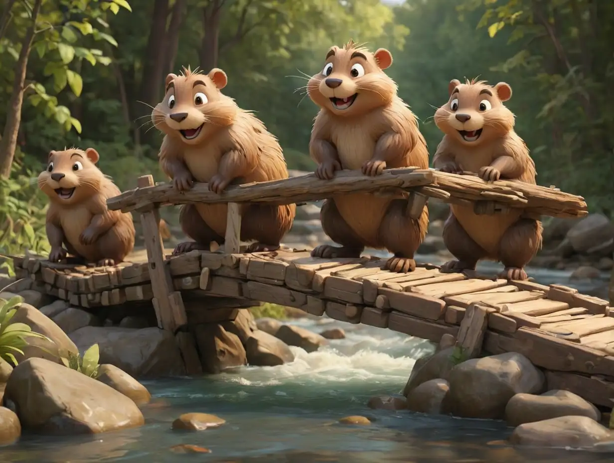 Beavers-Building-a-Sturdy-Bridge-Across-a-Big-River-3D-Disney-Inspired-Scene