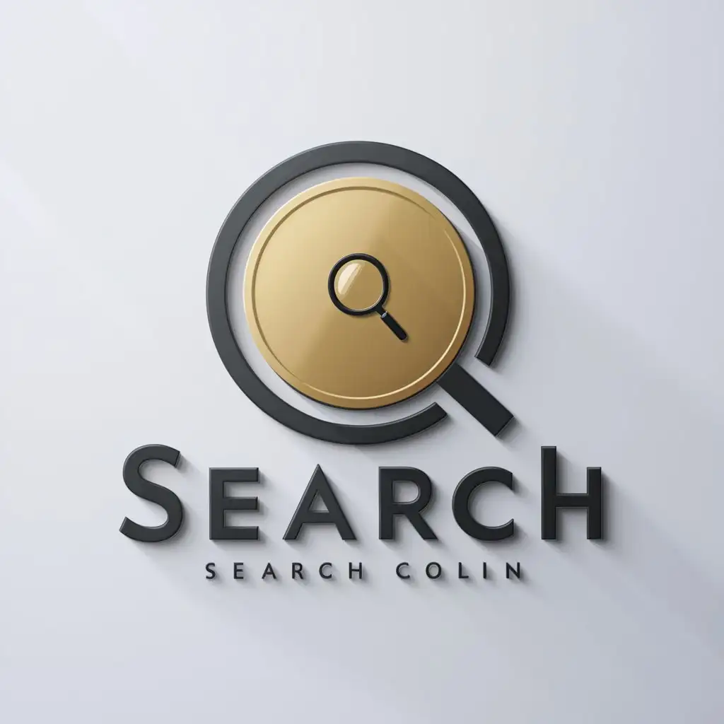 a logo design,with the text "Search", main symbol:Gold coin,Minimalistic,clear background