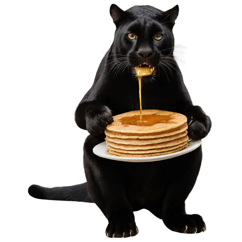 Exquisite-Panther-Eating-Pancakes-Captivating-PNG-Image-Illustration