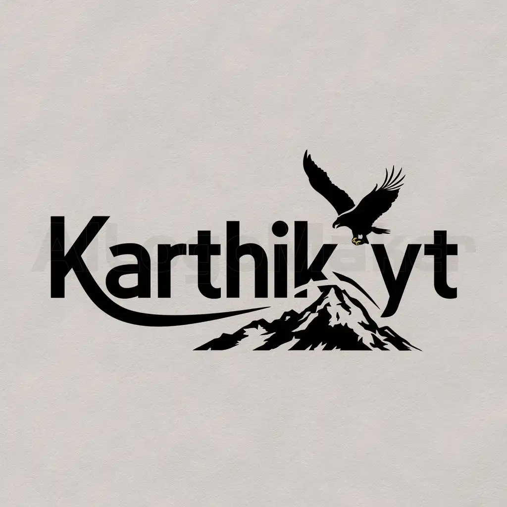 a logo design,with the text "Karthik_YT", main symbol:EAGLE & MOUNTIAN,Moderate,clear background