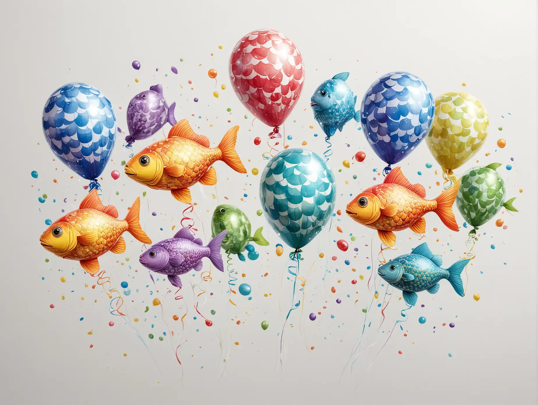 Cartoon Fish Birthday Party with Multicolour Scales and Balloons