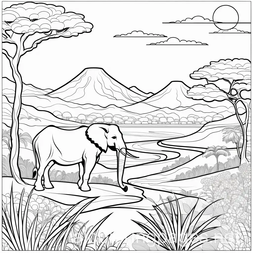 easy coloring book for kids with safari tour
and in the background as you prevere
, Coloring Page, black and white, line art, white background, Simplicity, Ample White Space. The background of the coloring page is plain white to make it easy for young children to color within the lines. The outlines of all the subjects are easy to distinguish, making it simple for kids to color without too much difficulty