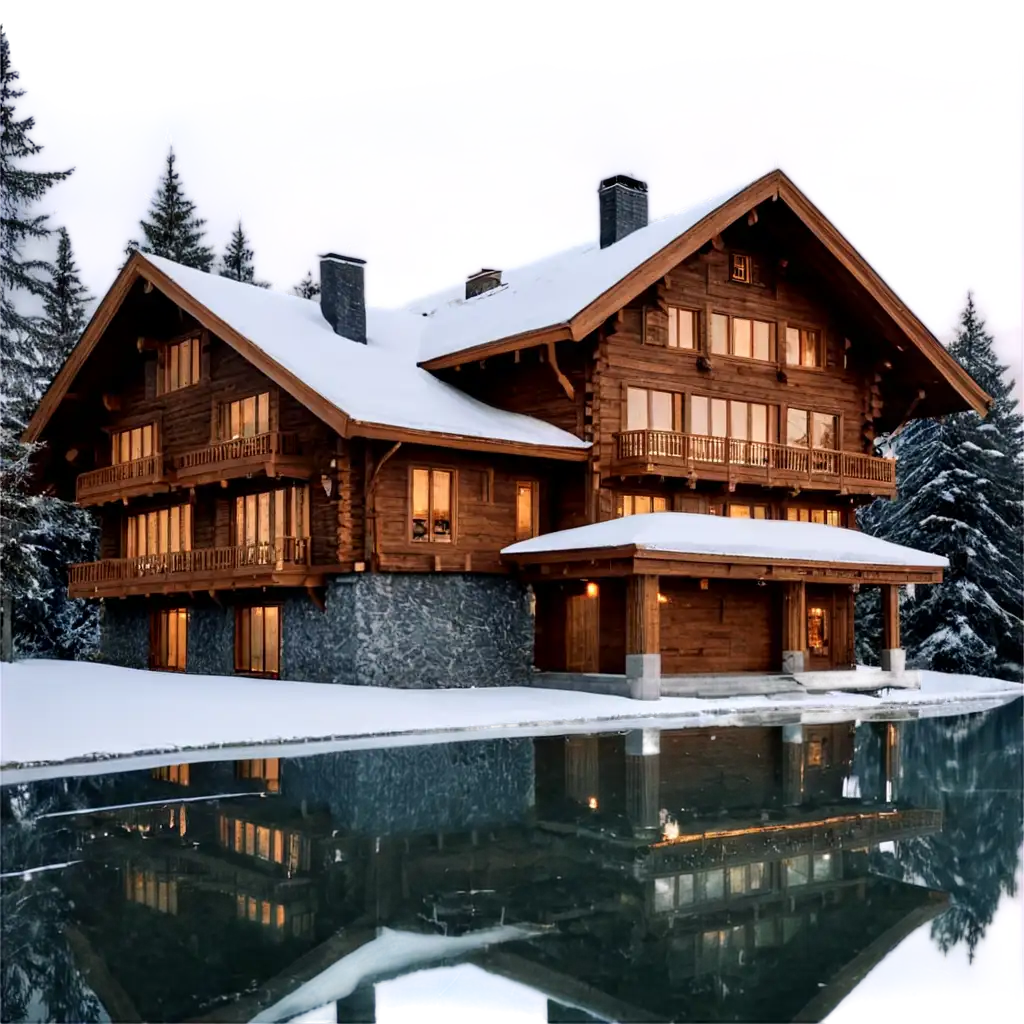 big wooden house with beautiful on the ice mountain