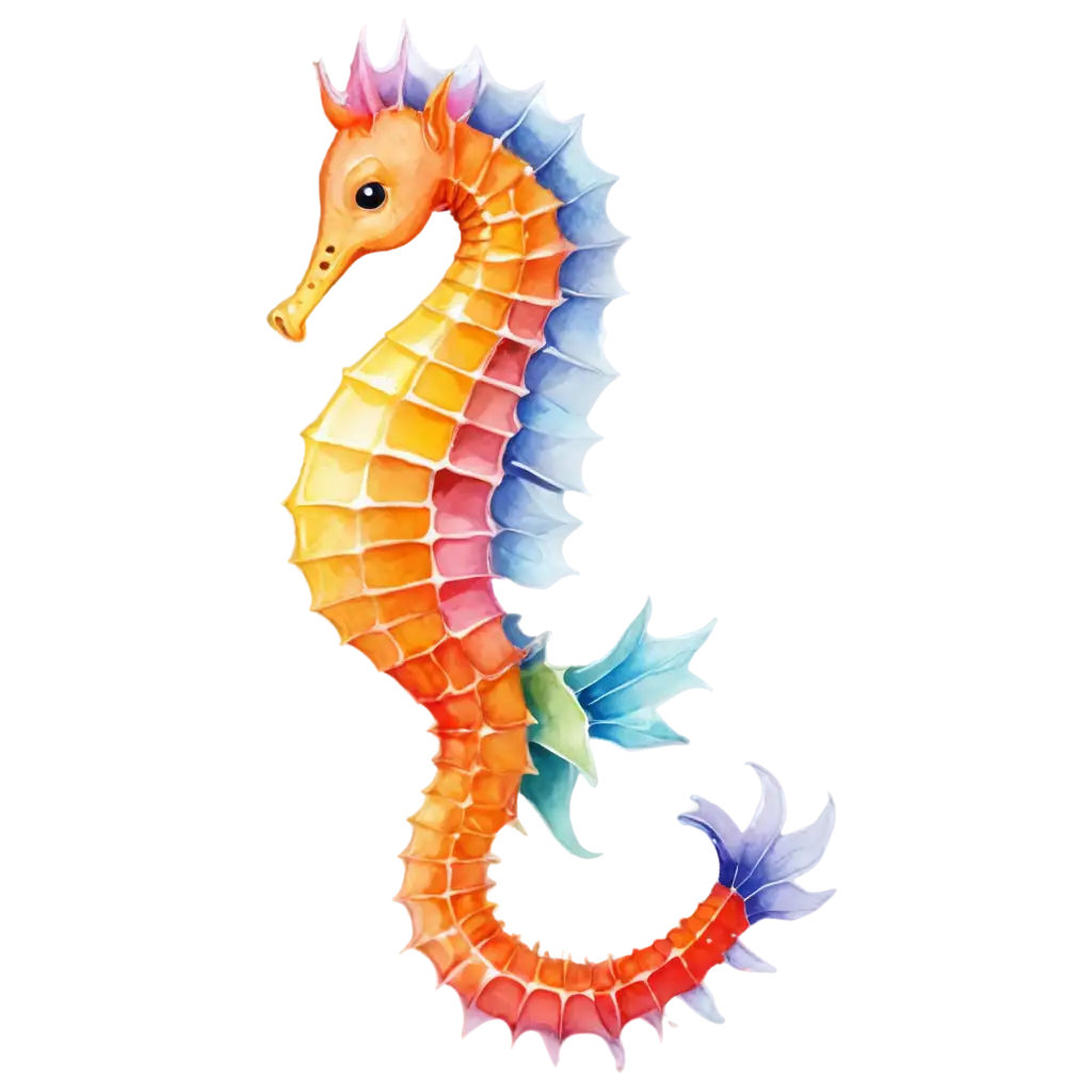 Seahorse, transparent background, water color, cartoon style
