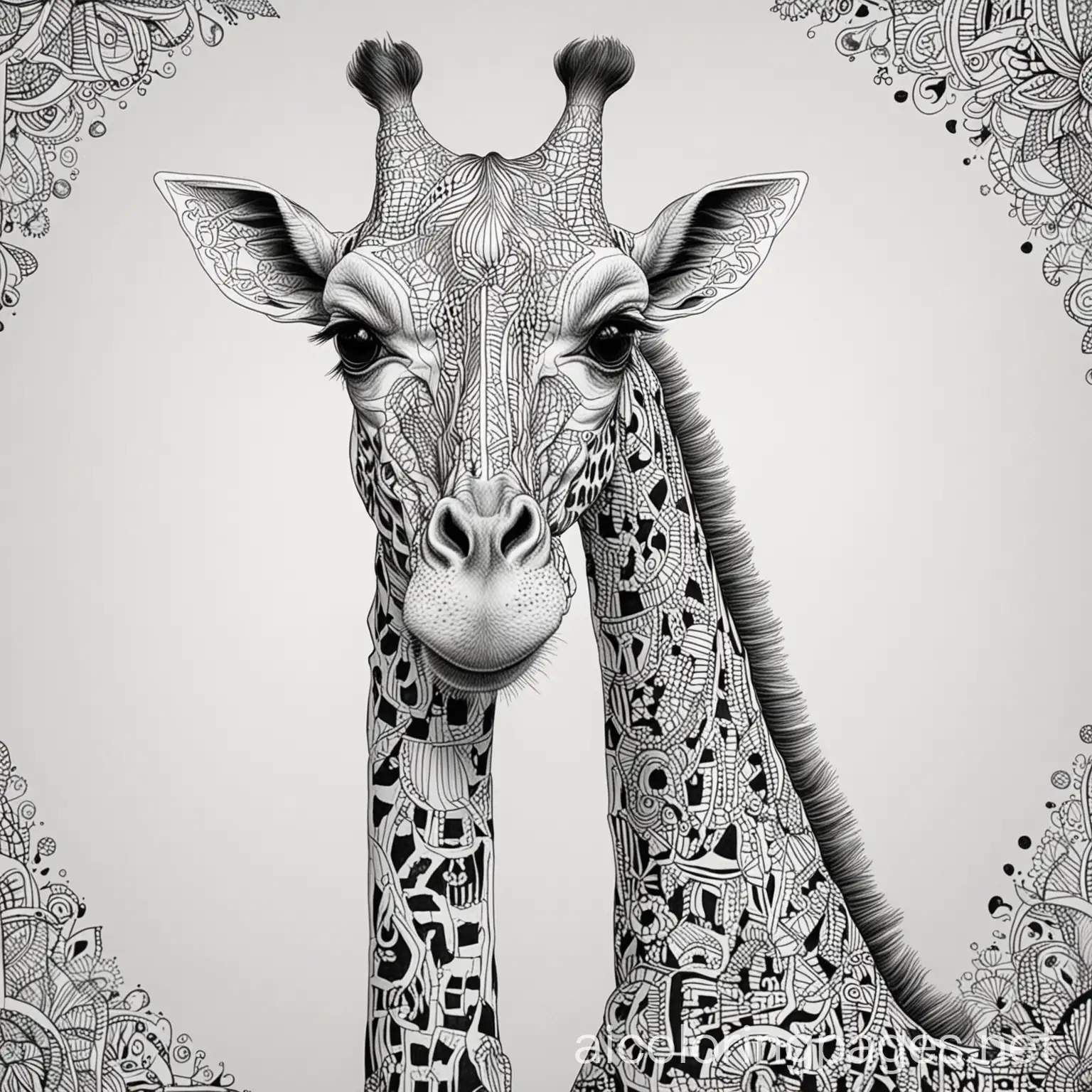 giraffe with zentangle patterns

, Coloring Page, black and white, line art, white background, Simplicity, Ample White Space. The background of the coloring page is plain white to make it easy for young children to color within the lines. The outlines of all the subjects are easy to distinguish, making it simple for kids to color without too much difficulty