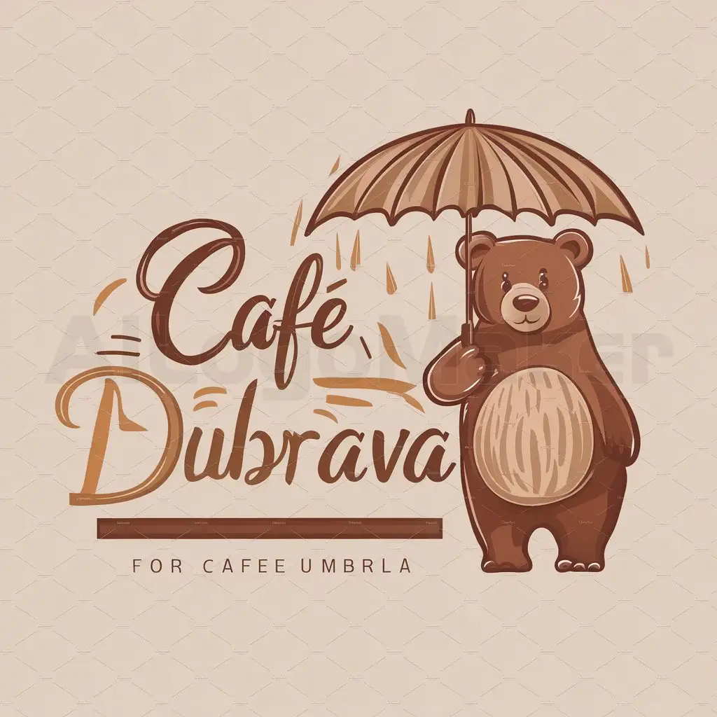 a logo design,with the text "Cafe Dubrava", main symbol:Medvedь derzhit zontik ot dozhdya,Moderate,be used in Restaurant industry,clear background