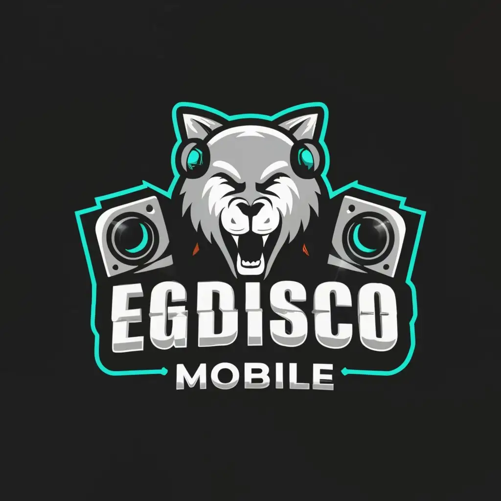 LOGO-Design-For-EGDisco-Mobile-Minimalistic-Wolf-DJ-with-Headphones-and-Speakers