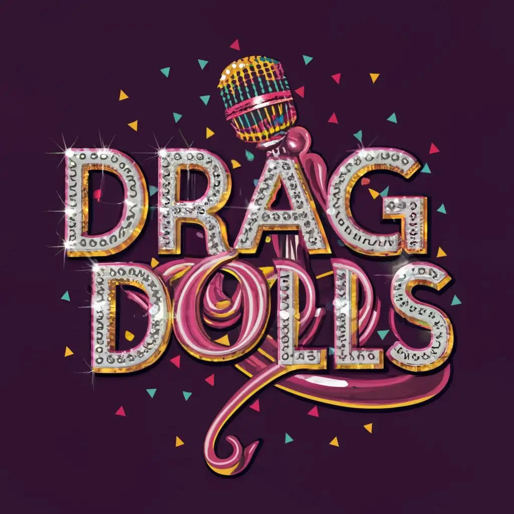 a logo design,with the text "Drag Dolls", main symbol:microphone,complex,clear background