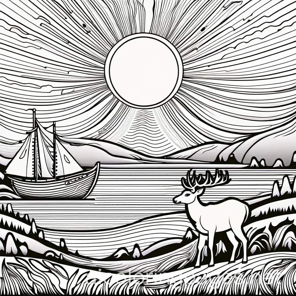 Once upon a time, in a land where animals roamed freely and the sun painted the sky with its golden hues, there lived a man named Noah. children's coloring book, Coloring Page, black and white, line art, white background, Simplicity, Ample White Space. The background of the coloring page is plain white to make it easy for young children to color within the lines. The outlines of all the subjects are easy to distinguish, making it simple for kids to color without too much difficulty